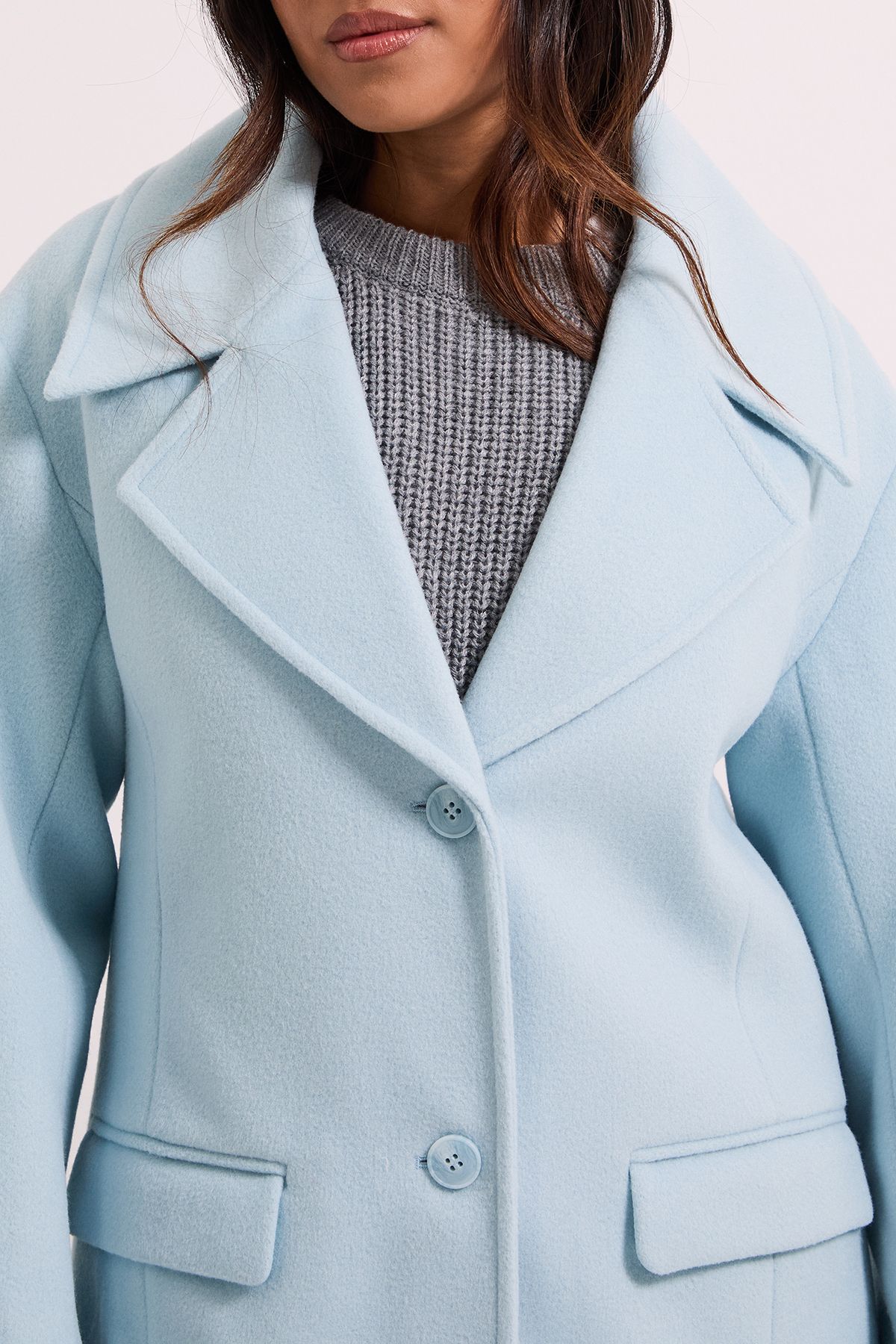 Dorothy Perkins Petite Brushed Relaxed Longline Coat Pale Blue image 5