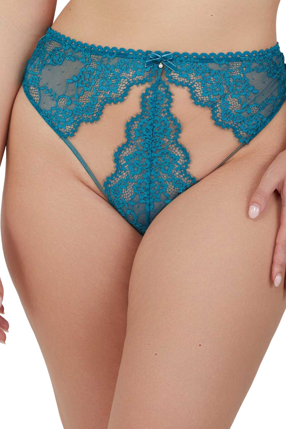 Playful Promises Phoebe Teal Eyelash Lace 'High Waist Thong' image 1