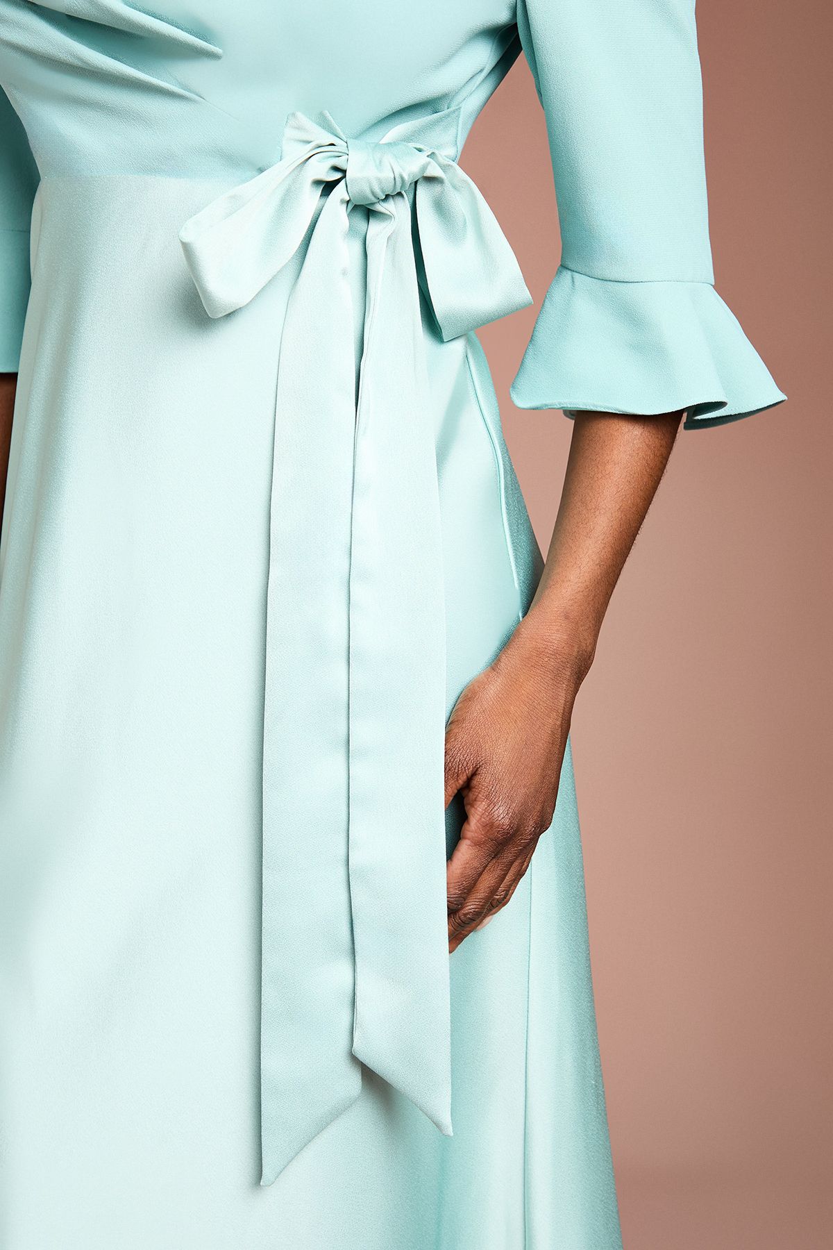 Coast Ruffle Sleeve Satin Back Crepe Wrap Dress Duck Egg image 4