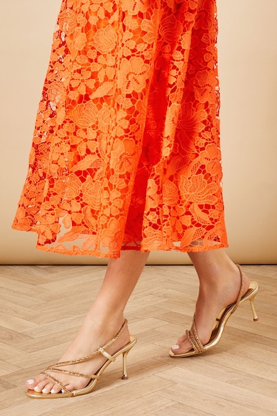 Oasis Vinnie Faux Metallic Leather Diamante High Heel Sandals Gold