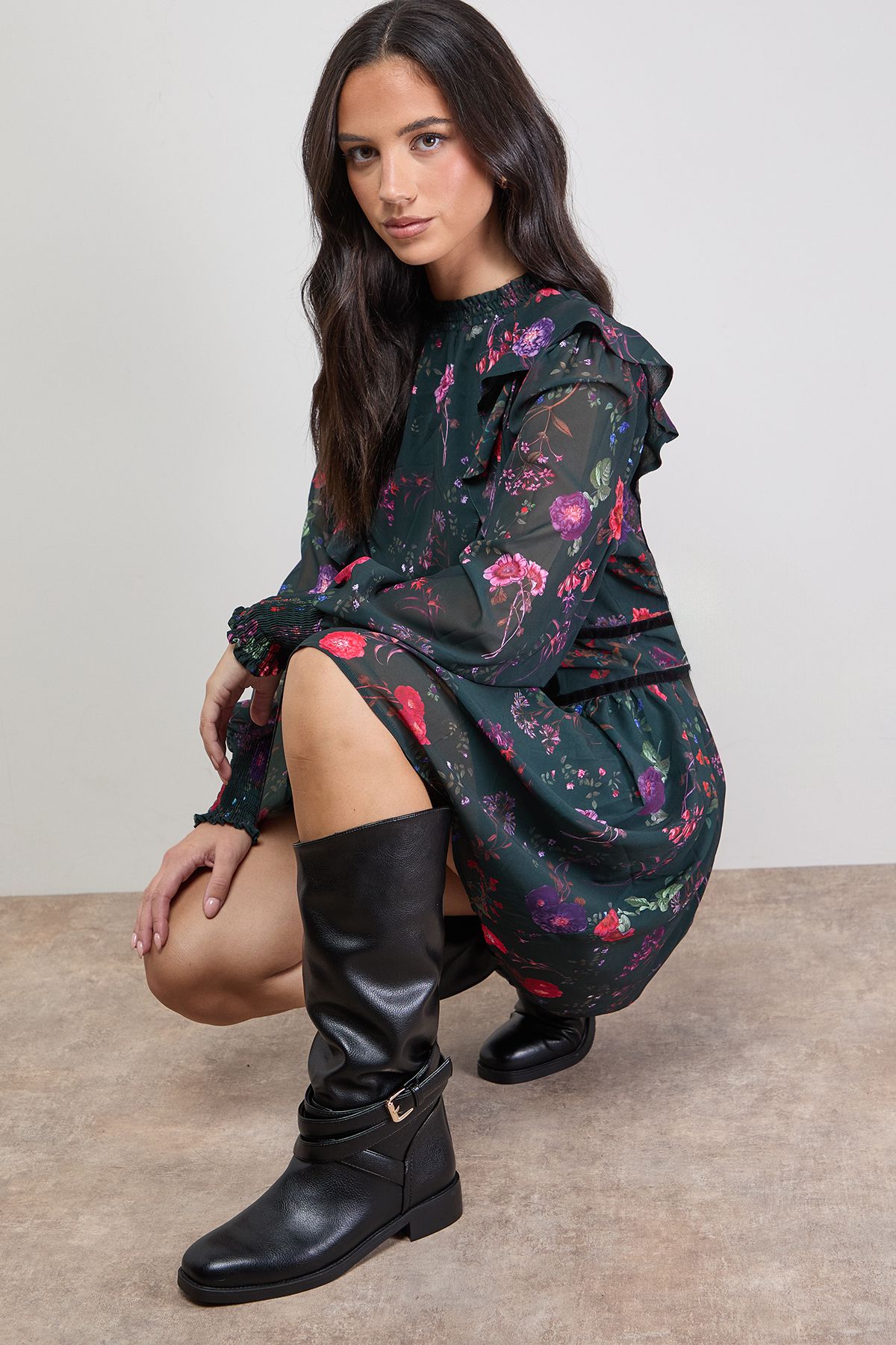 Oasis Ava Faux Leather Grain Mid-Calf Buckle Boots Black image 2