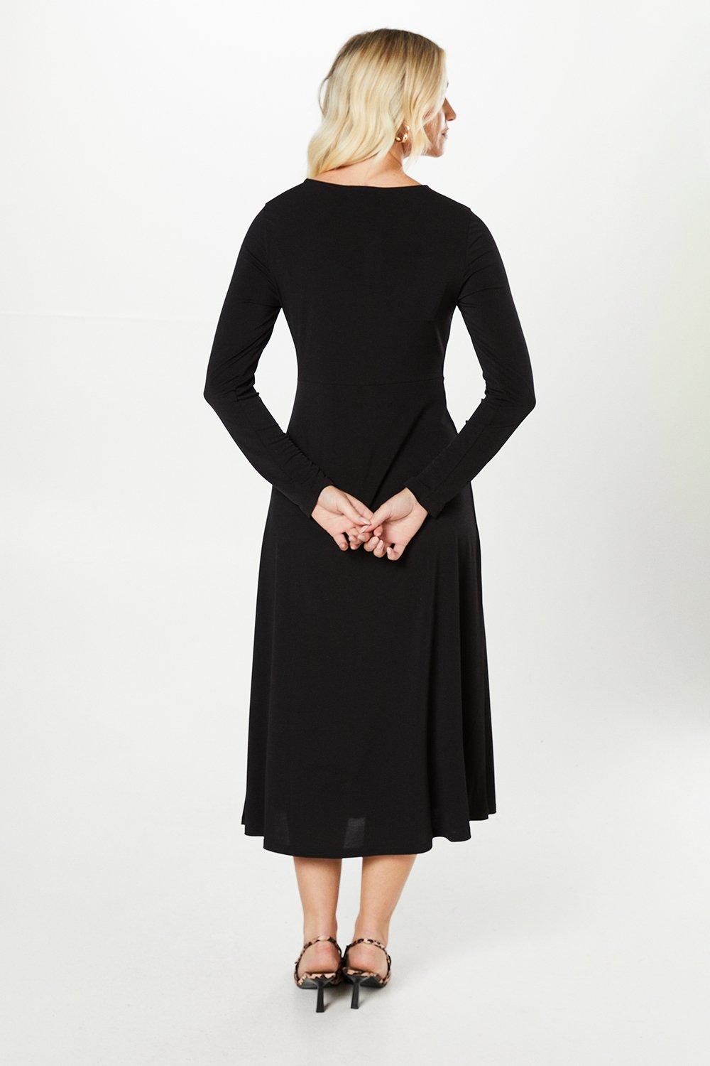 Dorothy Perkins Keyhole Ruched Yoke Long Sleeve Midi Dress Black image 3
