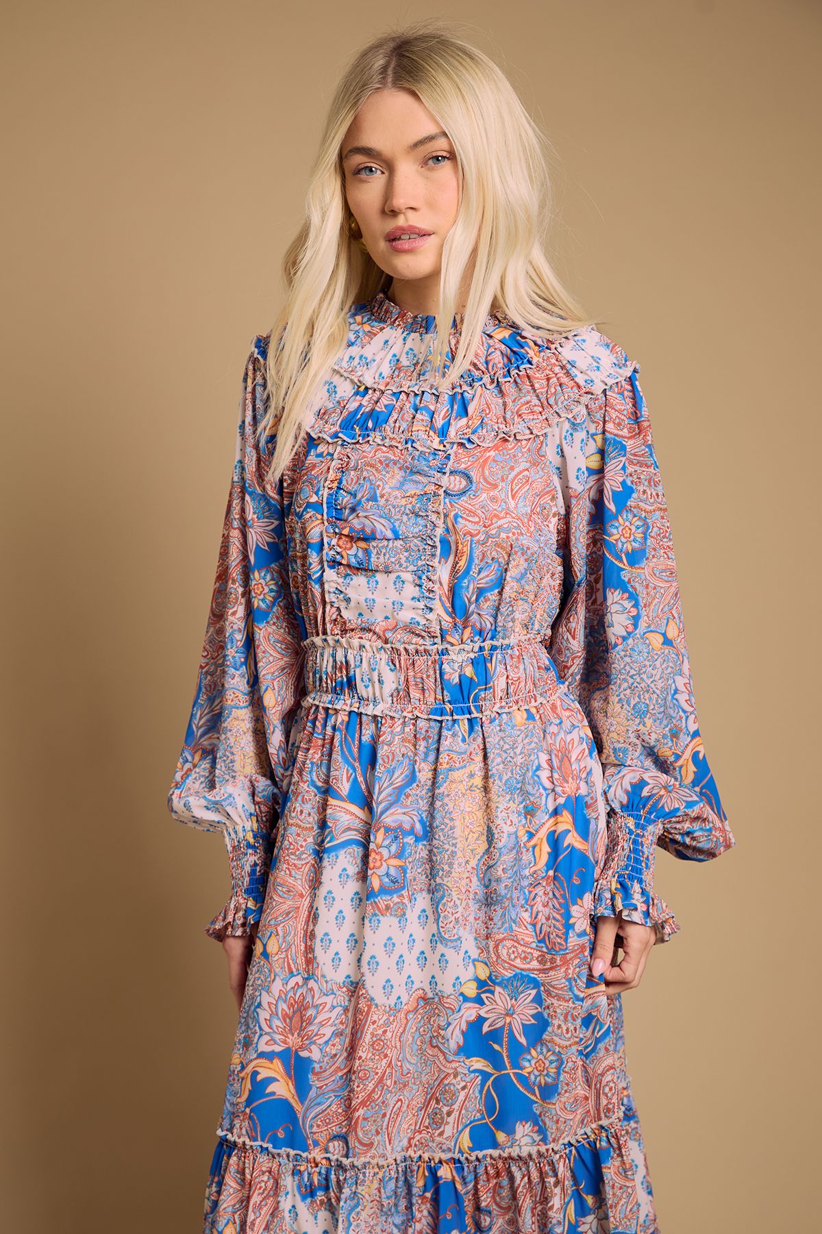 Oasis Ruffle Detail Midi Dress Multi image 2
