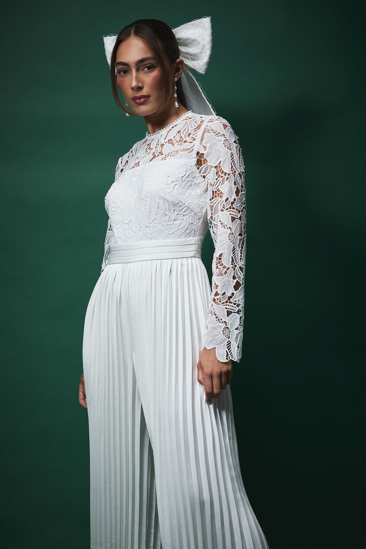 Coast Lisa Tan Lace Top Jumpsuit with Pleated Wide Leg Trouser Oyster image 2