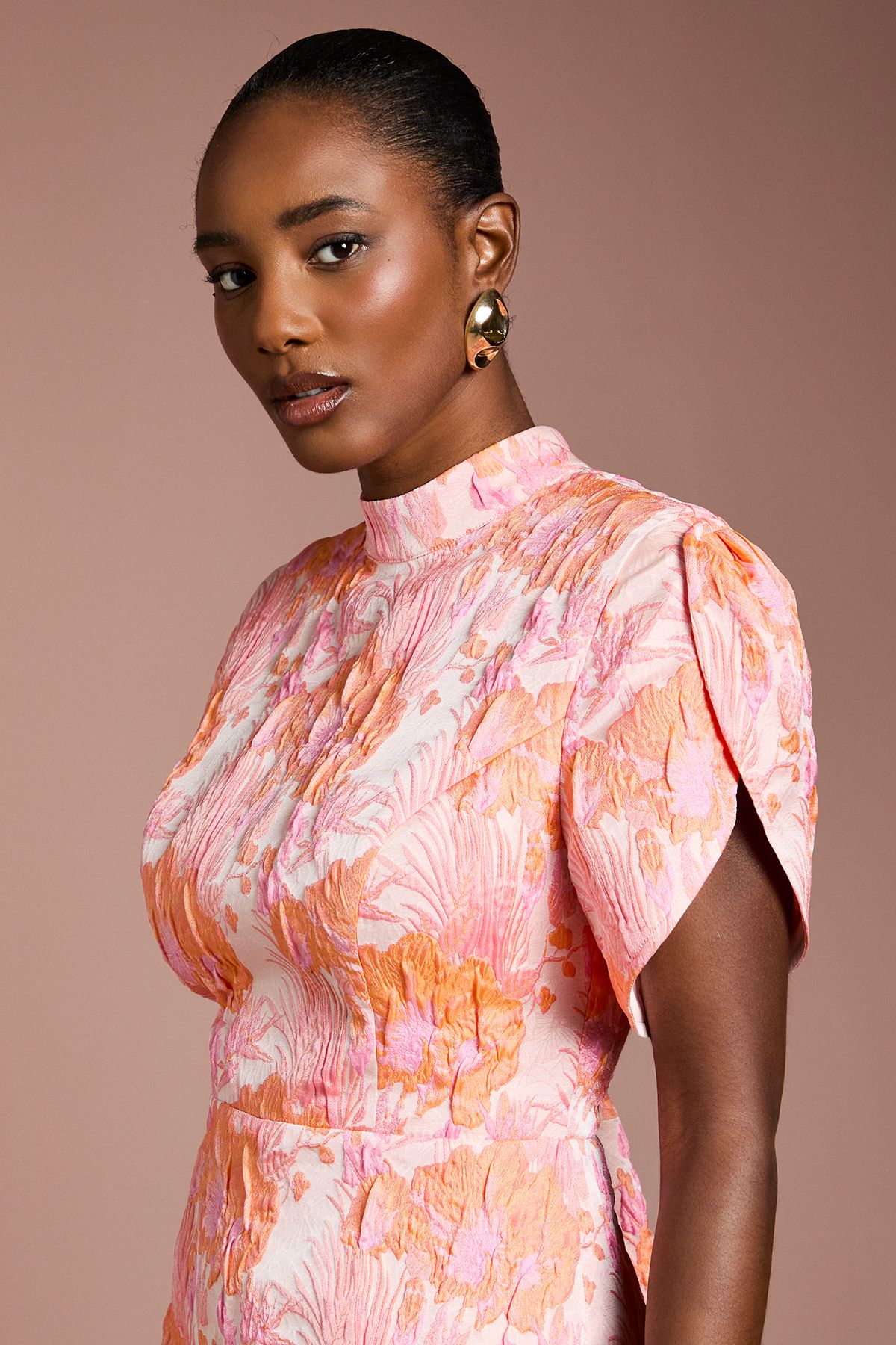 Coast Puff Sleeve Jacquard Mini Dress Pink image 4