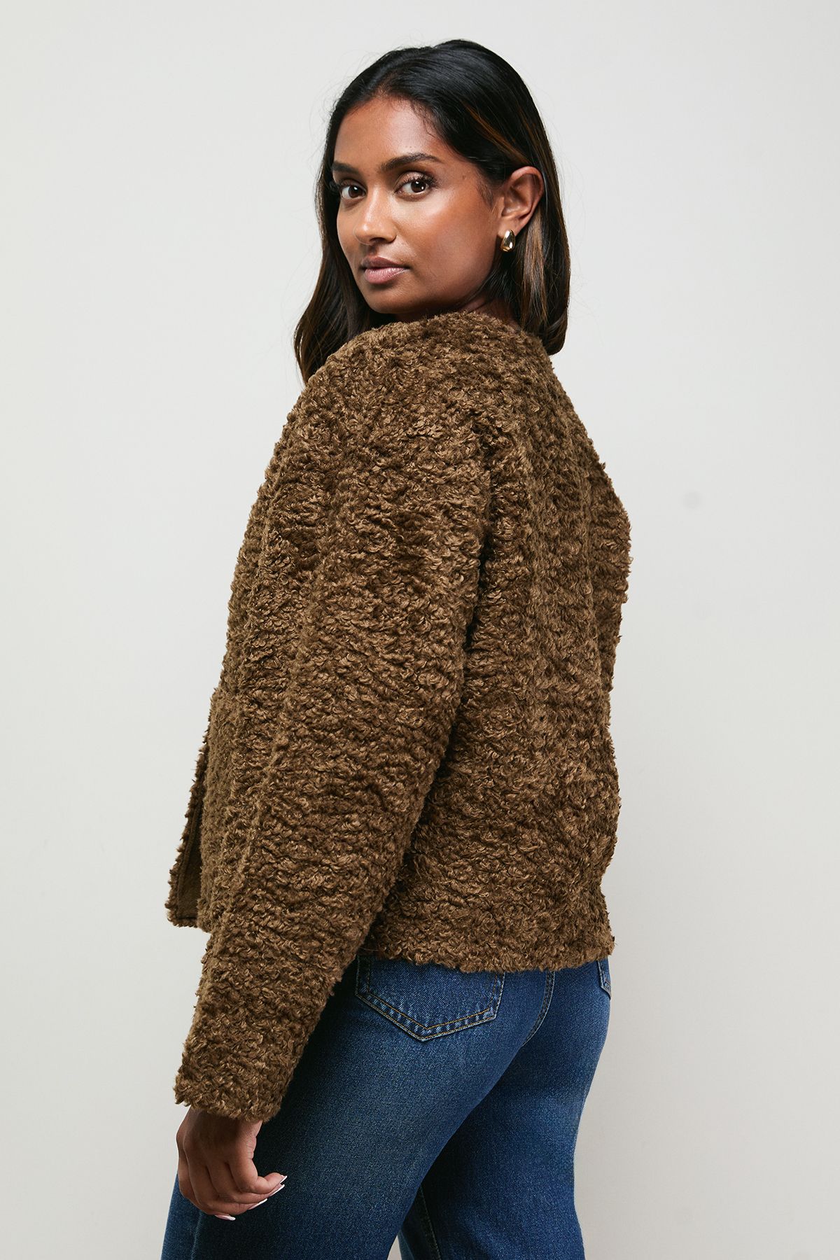 Oasis Faux Fur Brown Short Coat Chocolate image 3