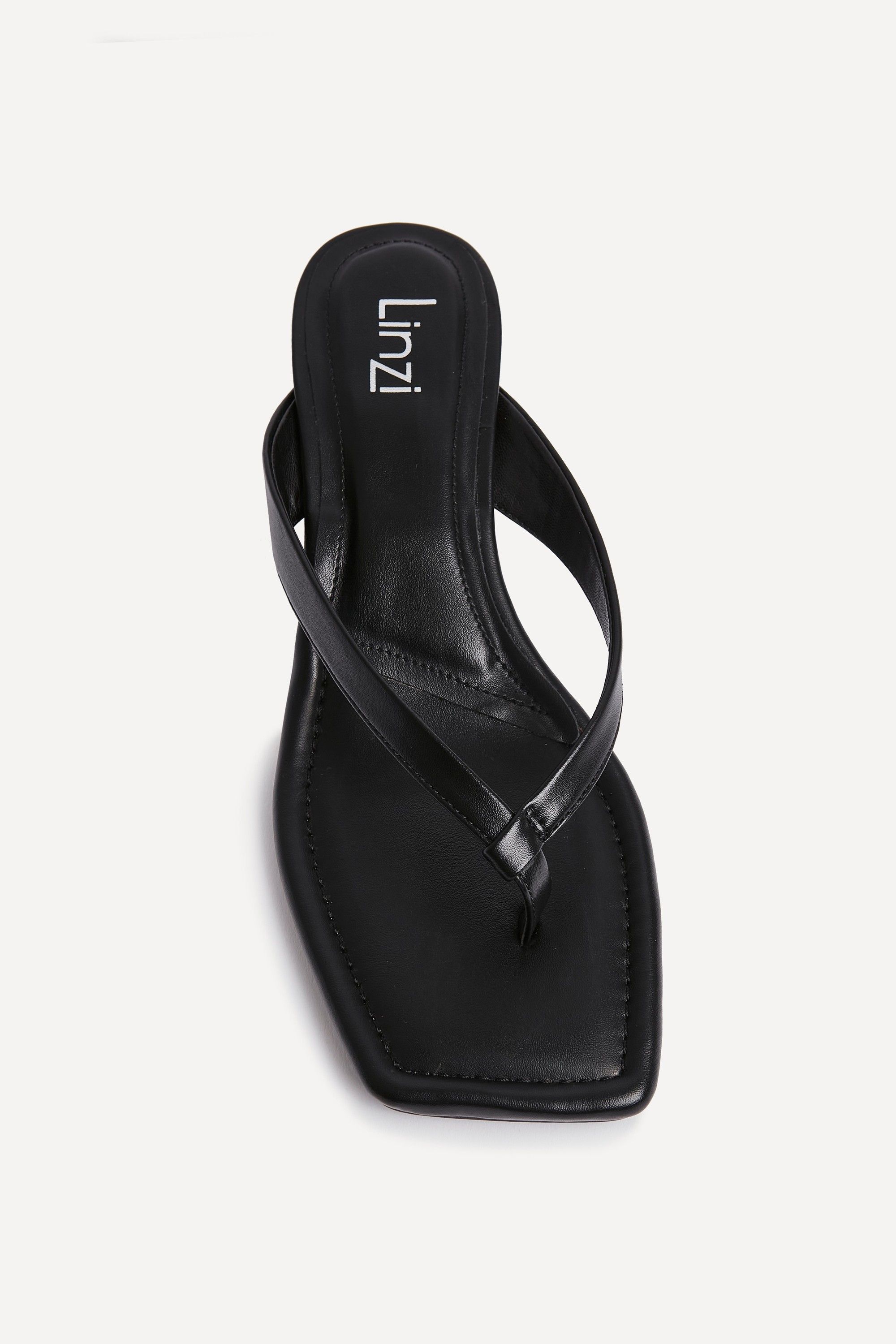 Linzi Potential Black Faux Leather Toe Post Kitten Heel image 4