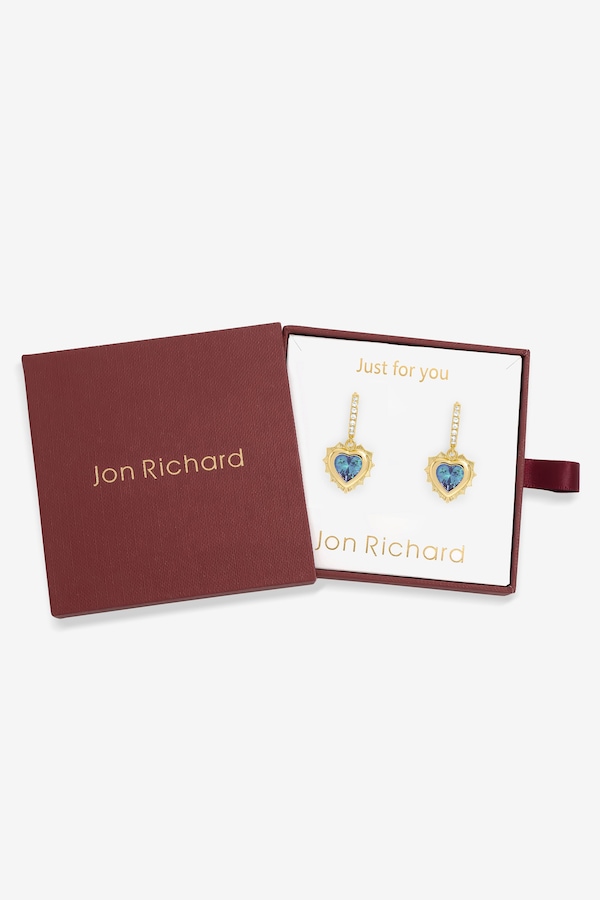 Jon Richard 14Ct Real Gold Plated Heart Birthstone Huggie Earrings- March