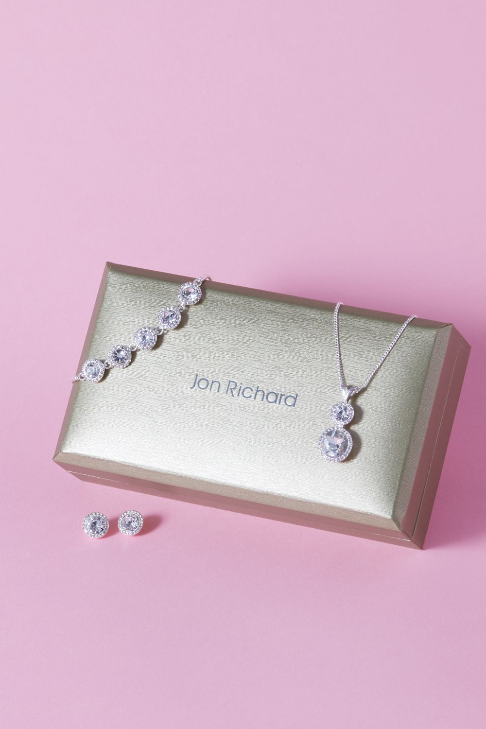 Jon Richard Silver Plated Crystal Halo Double Solitaire Trio Set - Gift Boxed image 3