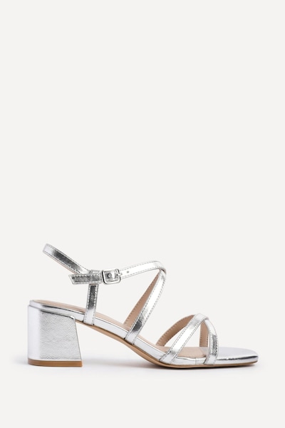 Linzi Jovanna Silver Faux Leather Strappy Low Block Heeled Sandals