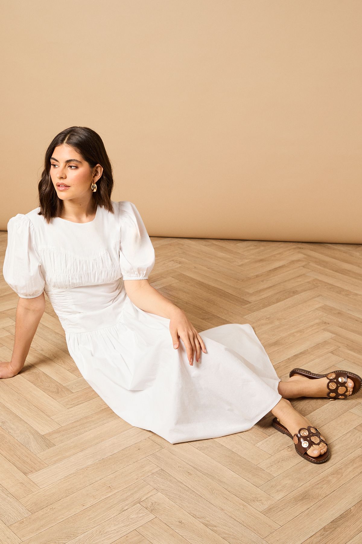 Oasis Mandy Faux Leather Metal Detail Sliders Chocolate