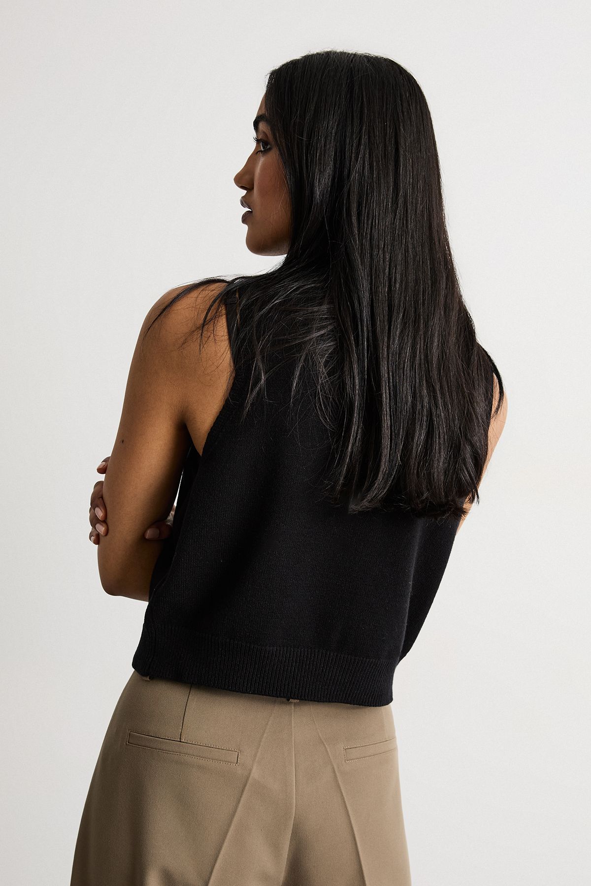 Warehouse Tie Neck Knitted Vest Black image 3