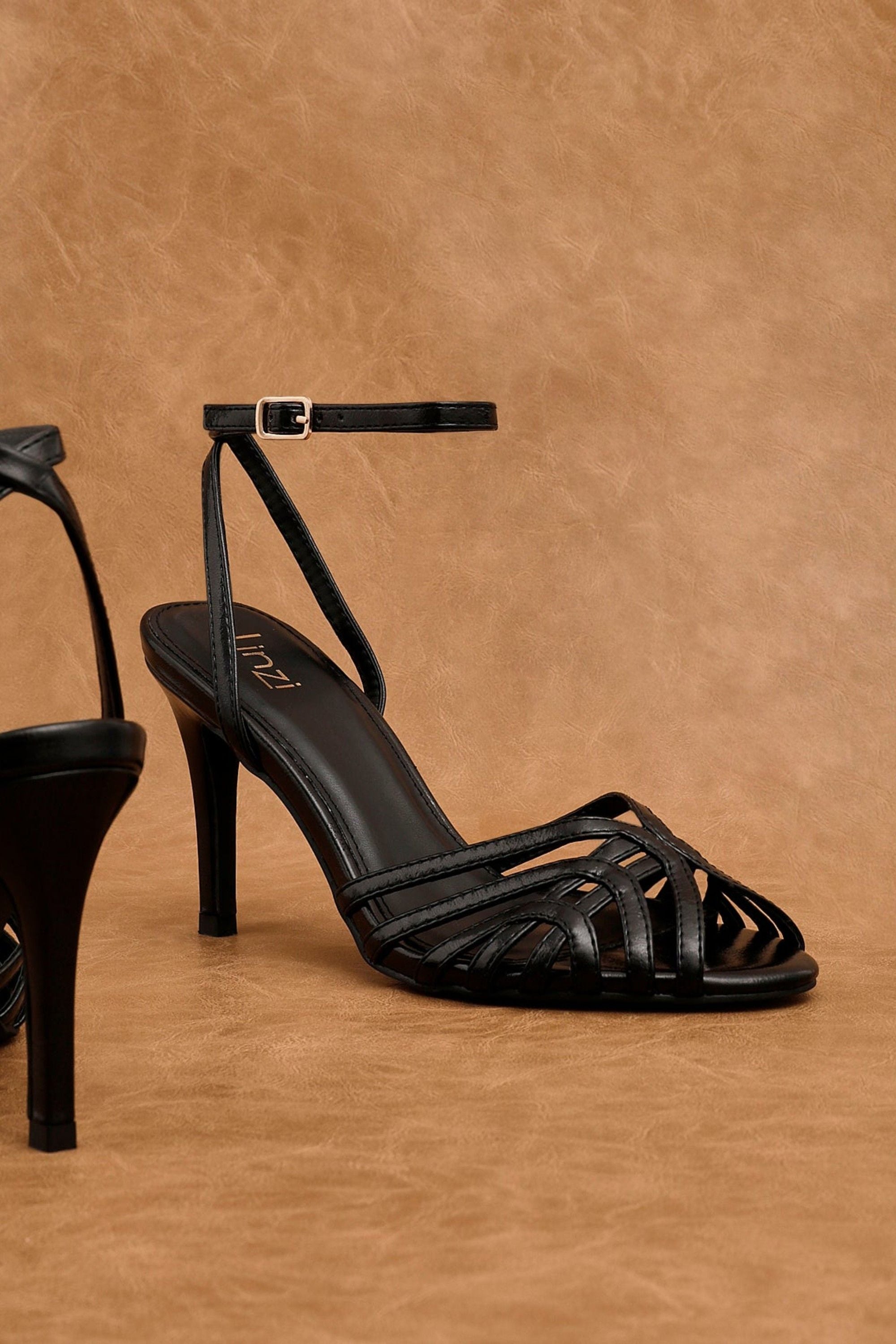 Linzi Eros Black Faux Leather Caged Stiletto Heel image 2