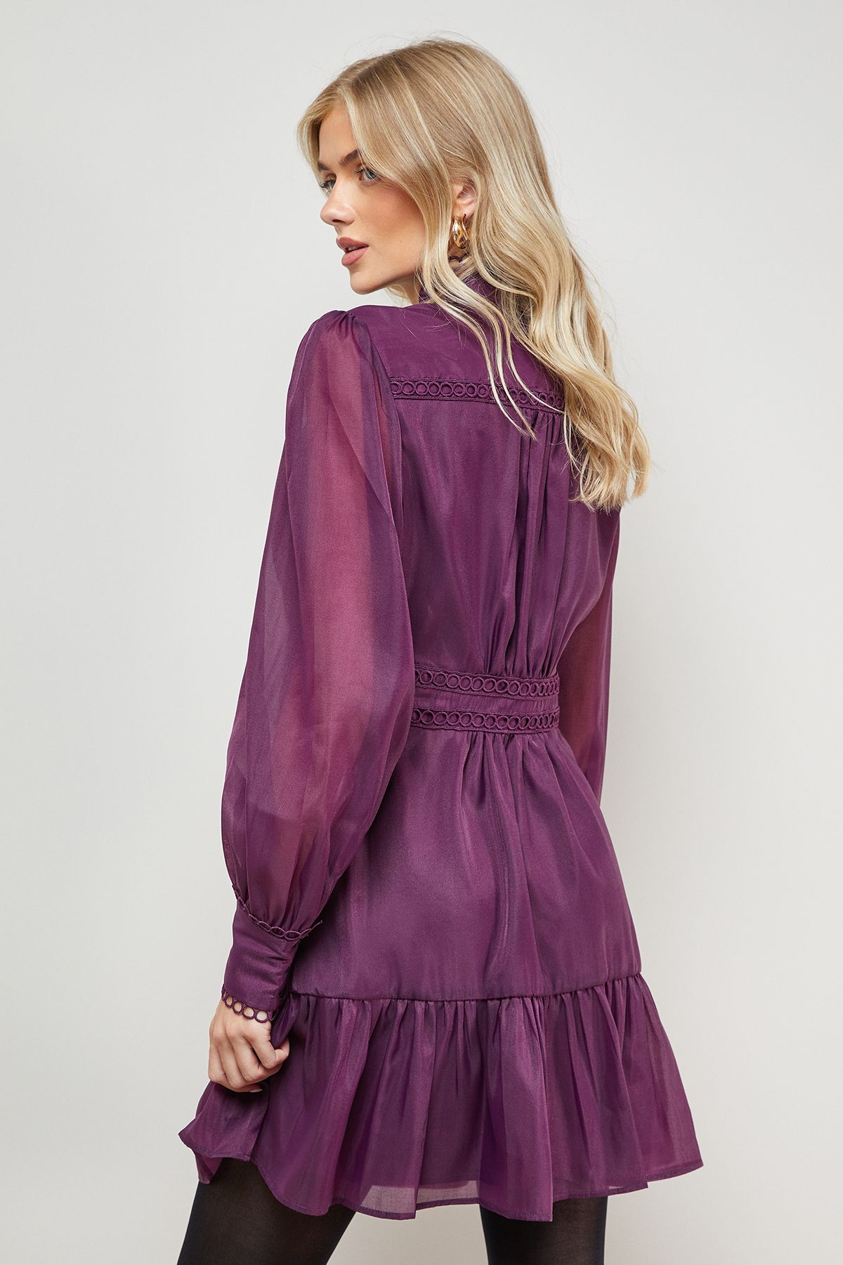 Oasis Organza Lace Trim Shirt Mini Dress Plum image 4