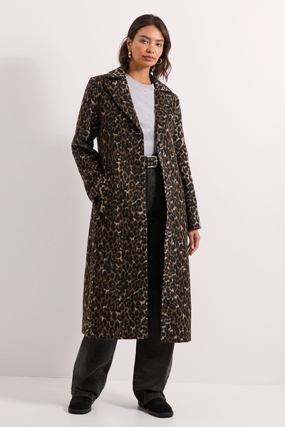 Dorothy Perkins Leopard Animal Wool Midi Coat Animal