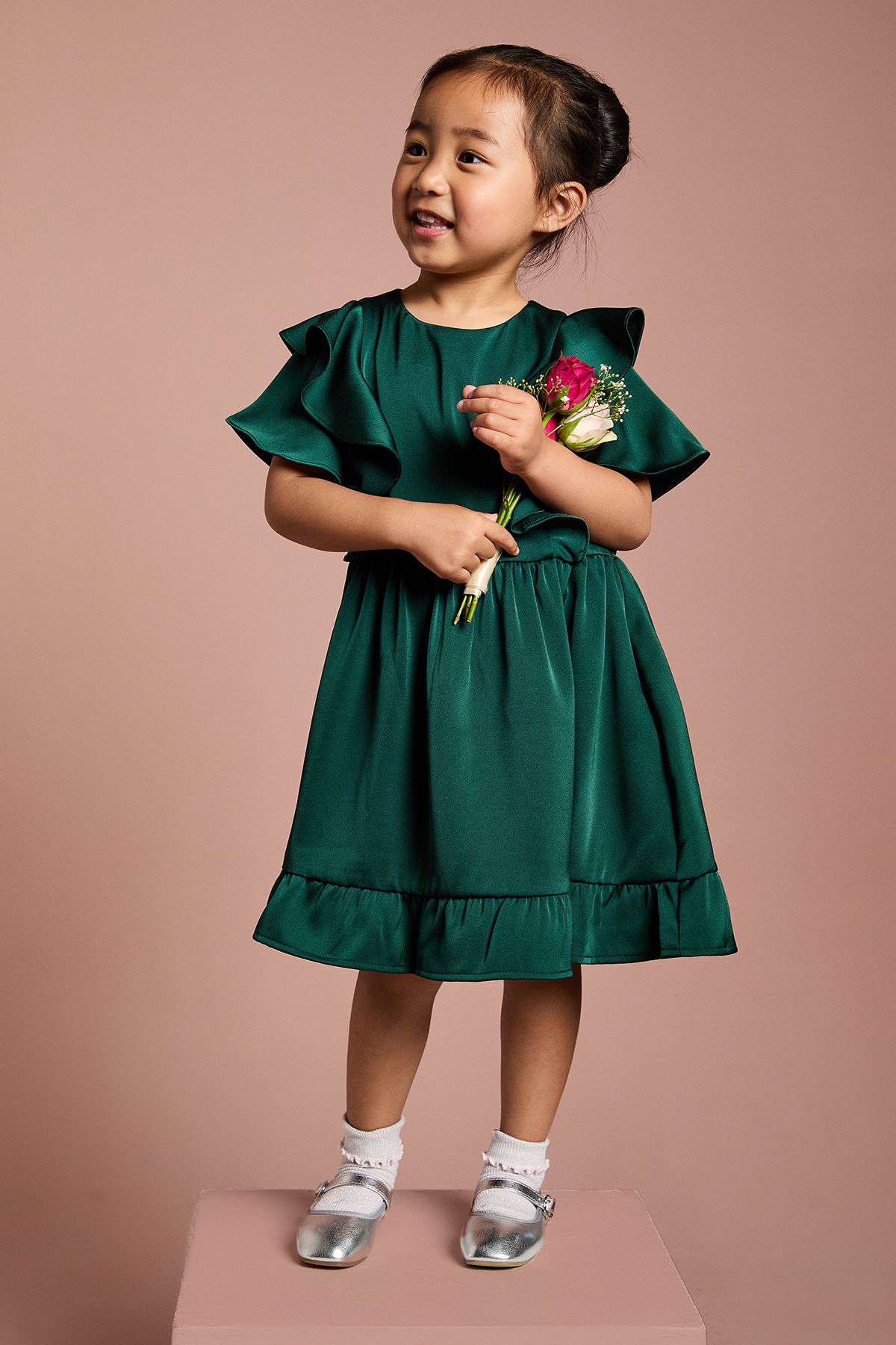 Coast Girls Ruffle Satin Back Crepe Dress Emerald image 1