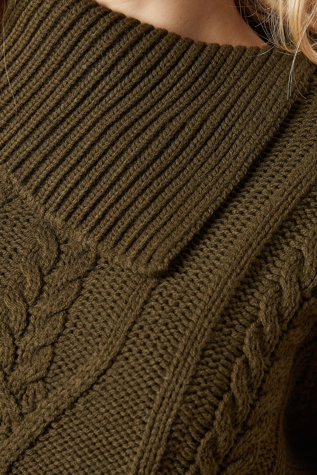 Dorothy Perkins Cable Knit Split Neck Jumper Khaki image 5