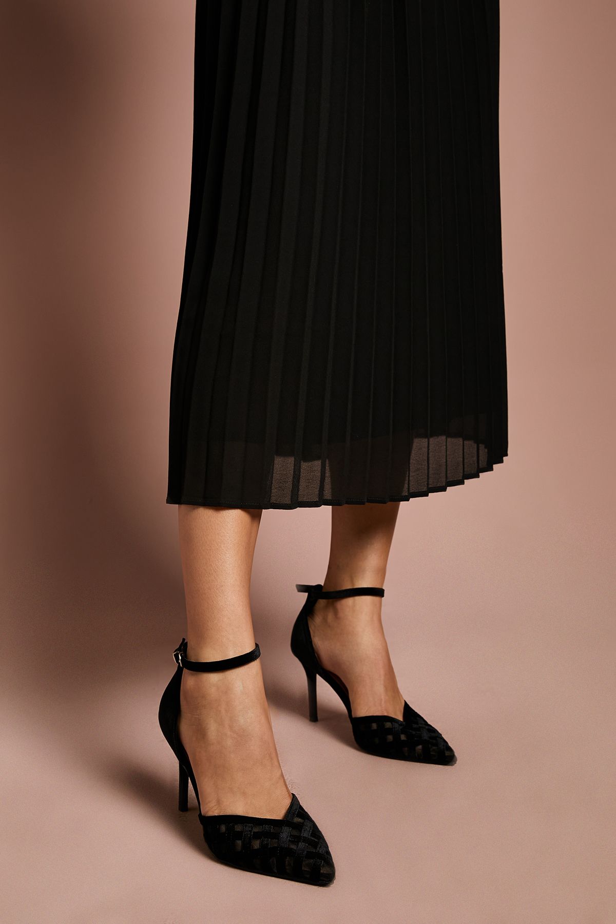 Coast Sophia Velvet & Mesh Detail high Stiletto Heel Court Shoes Black image 2