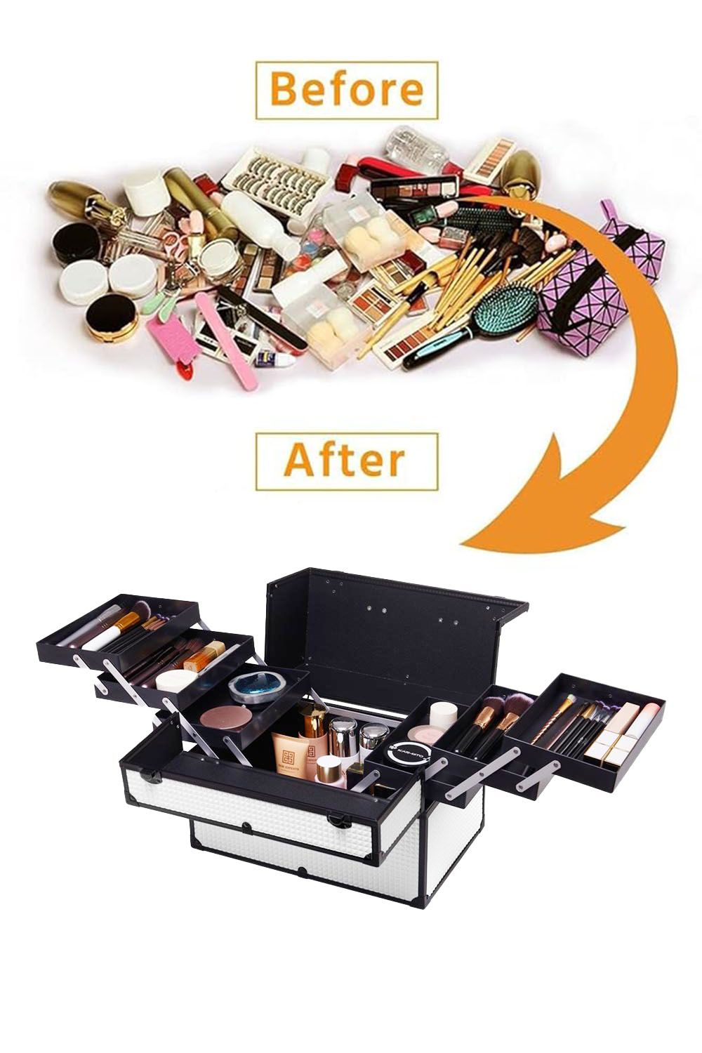 SHEONLY White Makeup Box Professional Cosmetic Organizer Aluminum Storage Box with 6 Trays image 6