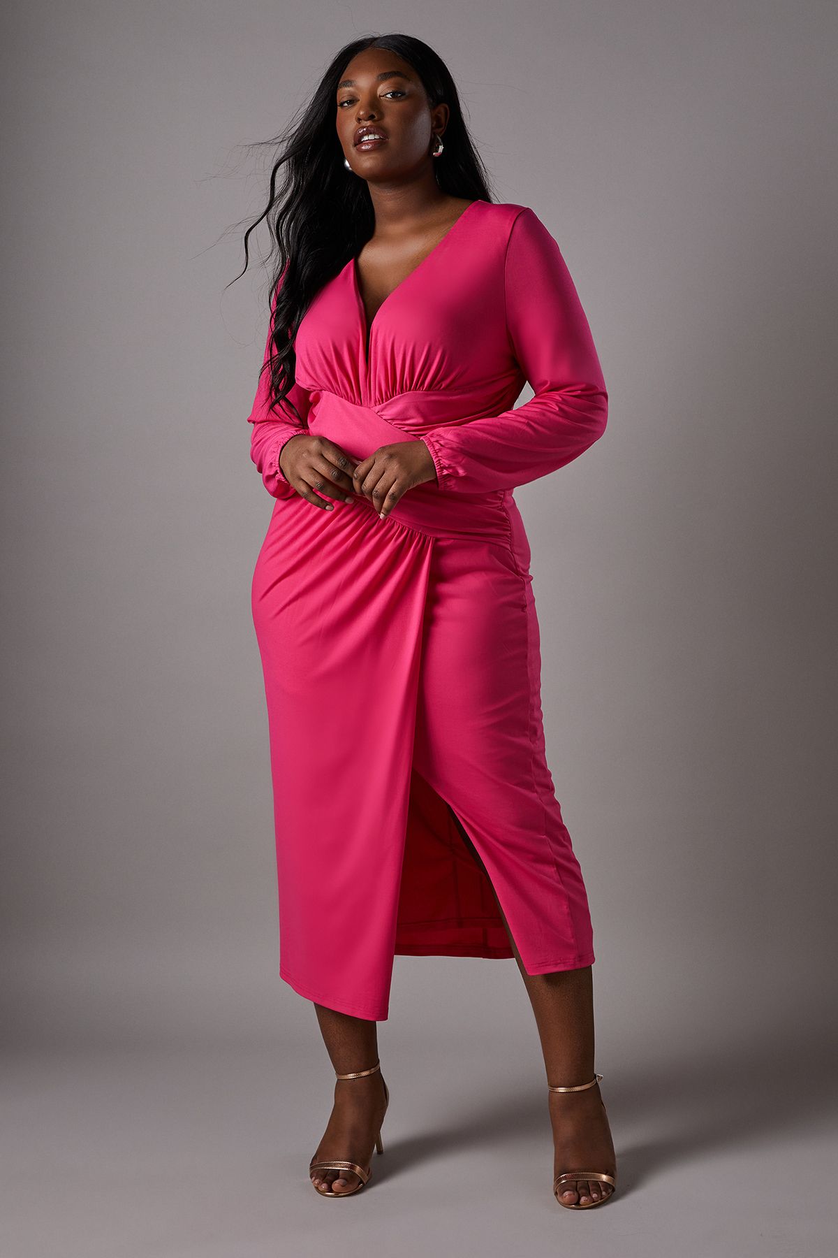 Coast Plus Jersey Tie Wrap Front Long Sleeve Dress Pink image 1