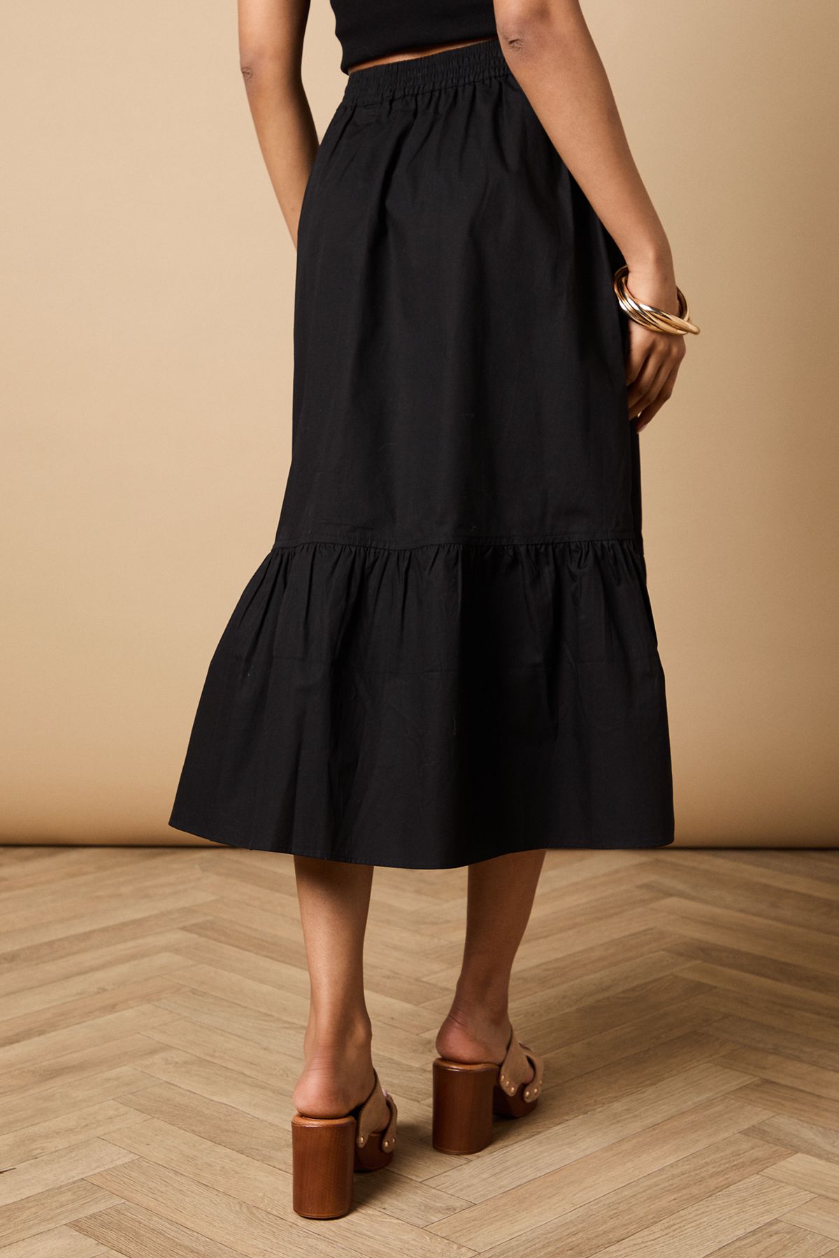 Oasis Petite Poplin Midi Skirt Black image 3