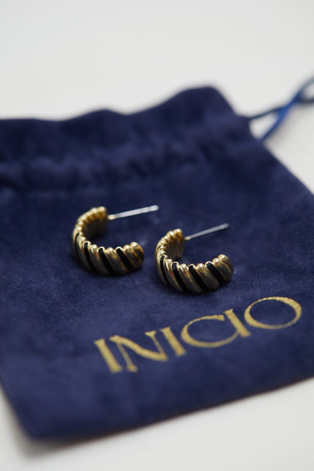 Inicio Gold Plated Polished And Jet Enamel Hoop Earrings - Gift Pouch image 2