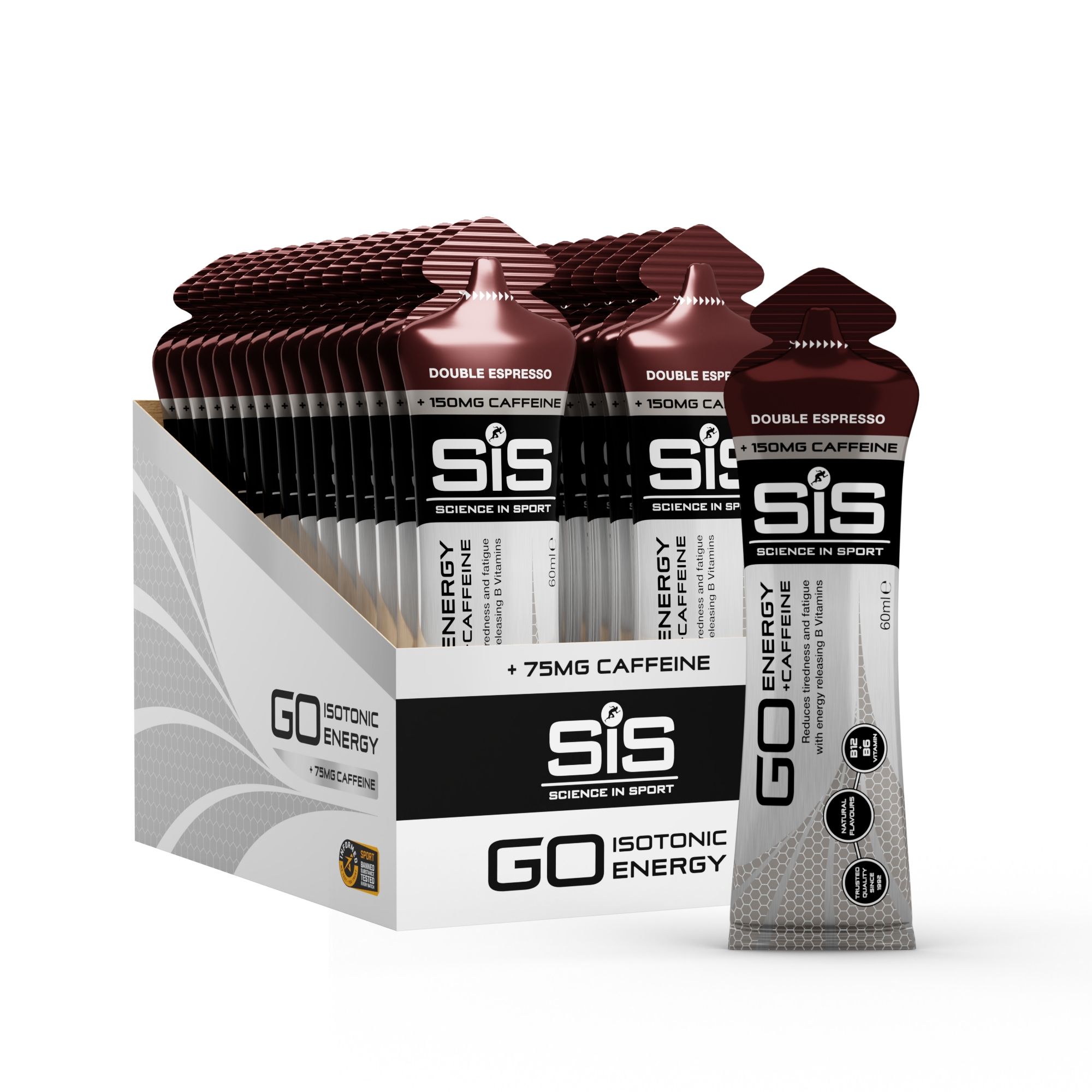 Science in Sport GO Energy +Caffeine 60ml Gel - Double Espresso - 30 Pack image 1