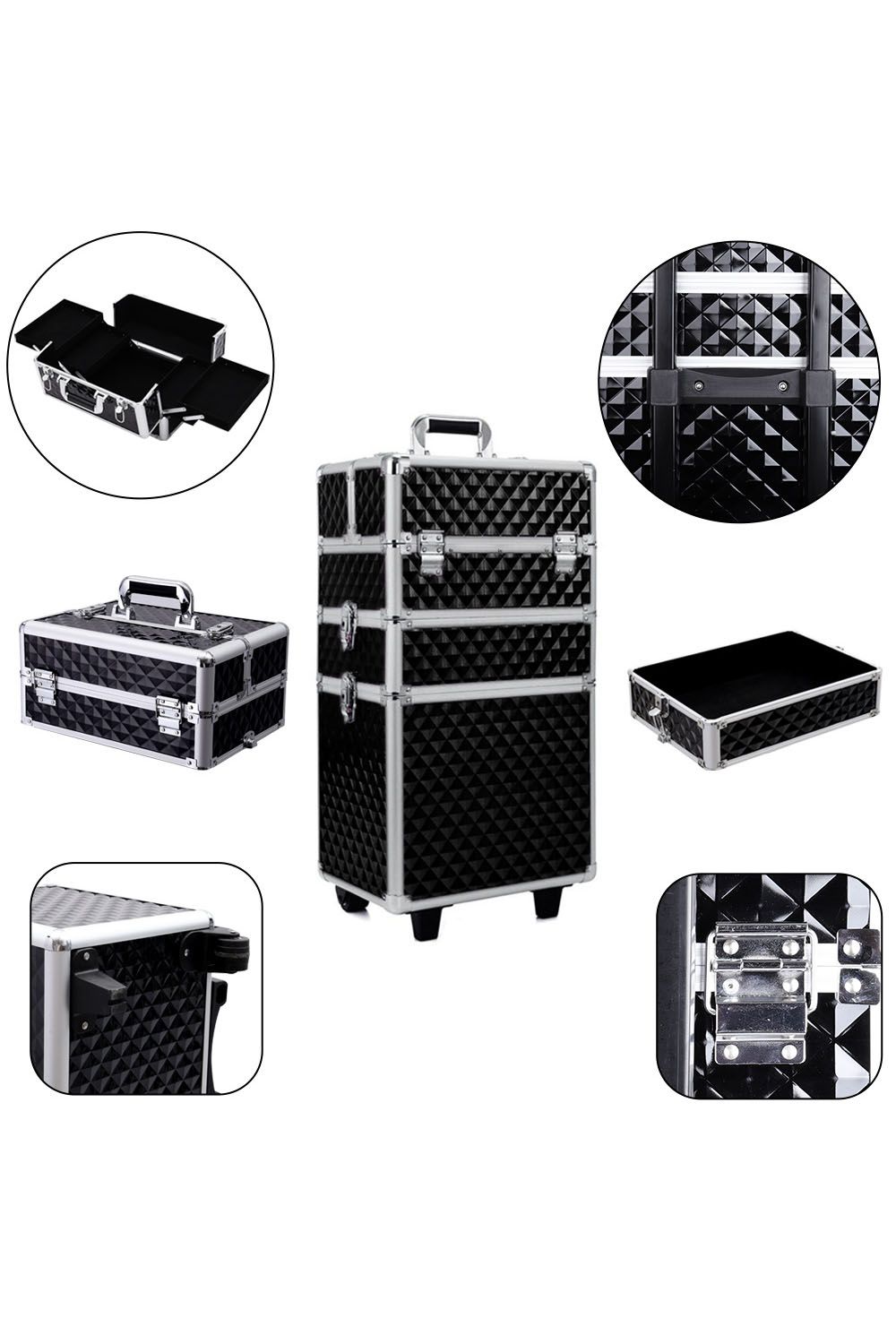 Living and Home Diamond Pattern Cosmetic Makeup Train Case image 2