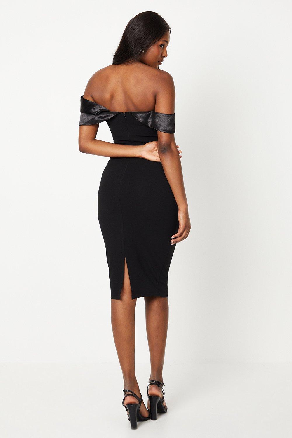 Coast Bardot Midi Dress With Satin Black image 3
