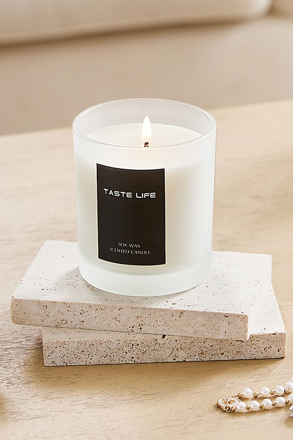 SHEONLY Soy Wax Scented Candle in Frosted Glass Jar with Wooden Lid , Sweet Mountain Spring image 1