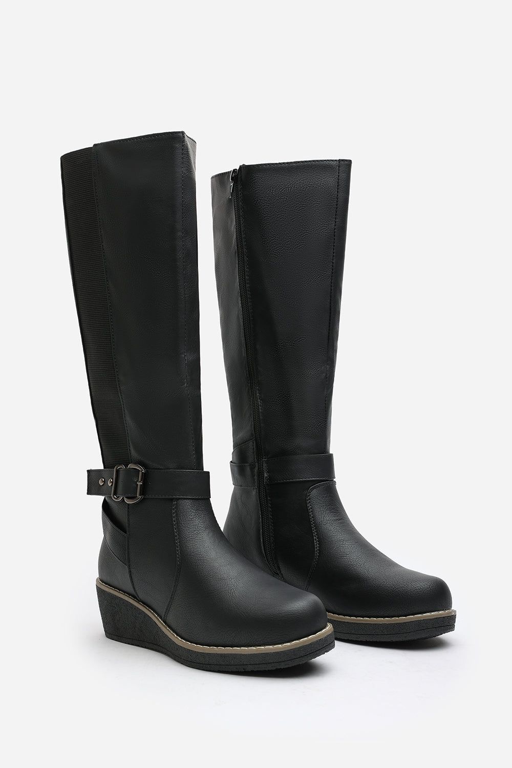 Where's That From 'Regina' Wide Fit Faux Leather Knee High Wedge Boots image 3