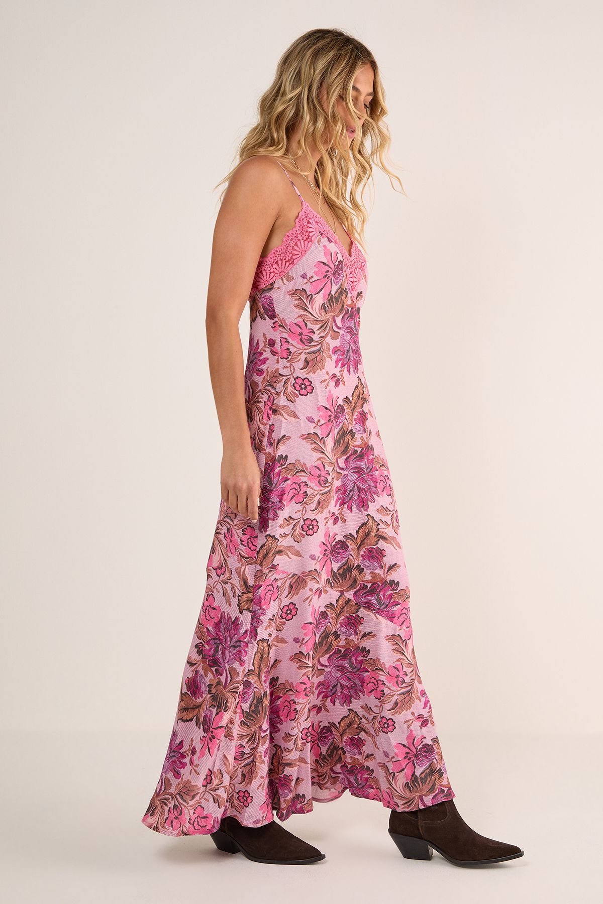 NastyGal Floral Cutwork Lace Strappy Maxi Dress Pink image 1