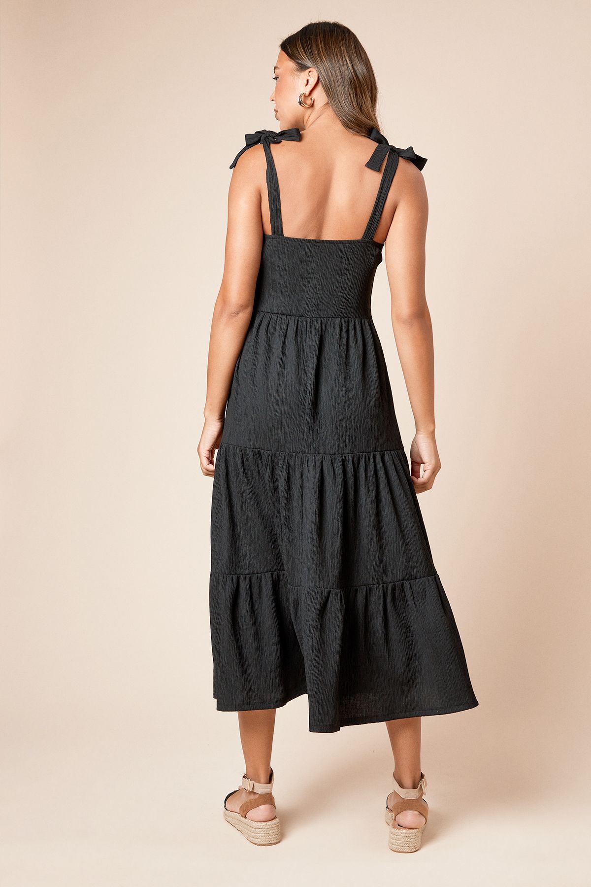 Dorothy Perkins Tie Shoulder Tiered Maxi Jersey Dress Black image 4