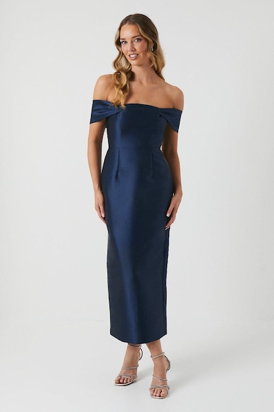 Coast Coast Honoured Petite Twill Bardot Column Midi Bridesmaid Dress Navy