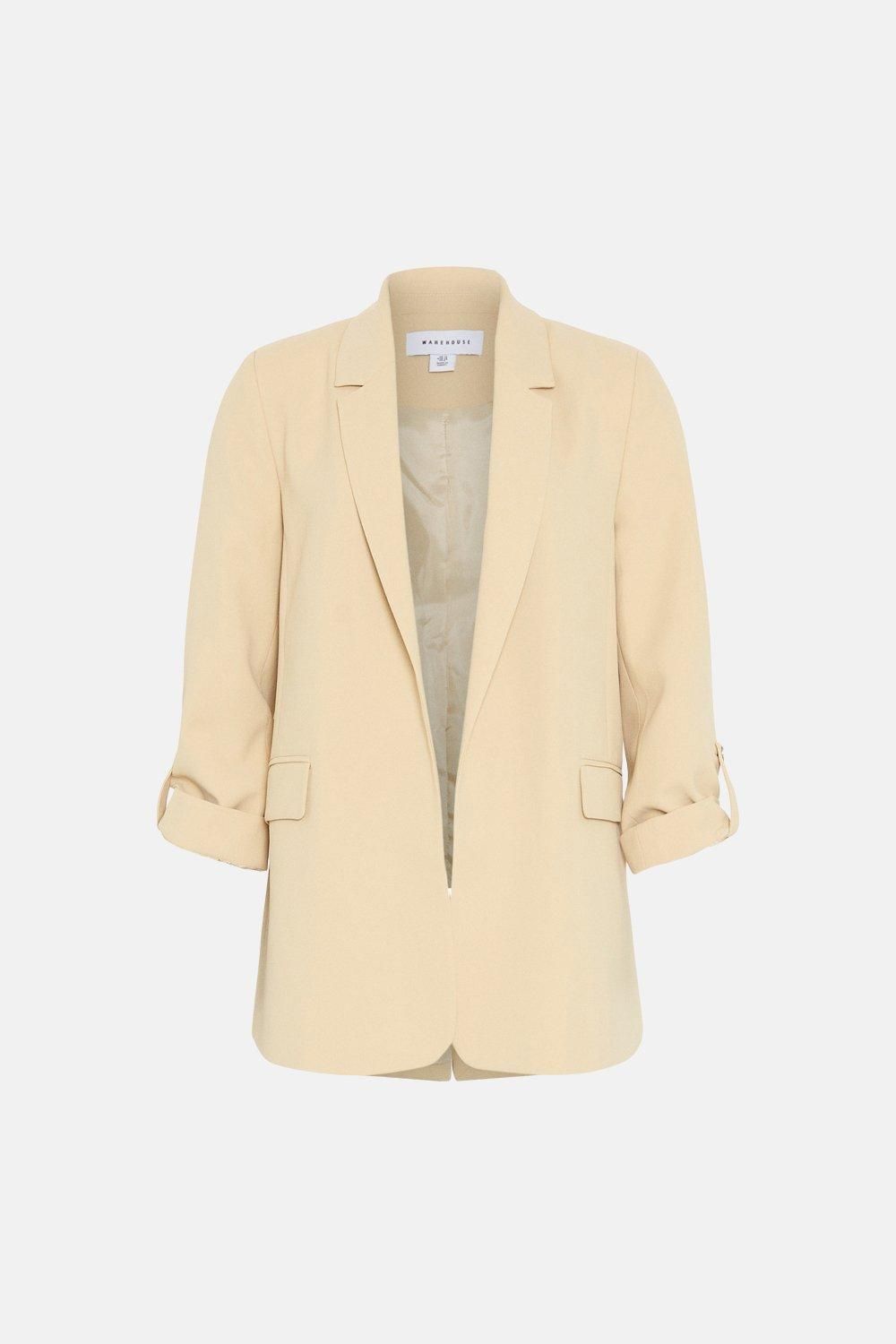 Warehouse Relaxed Roll Sleeve Edge To Edge Blazer Neutral image 4