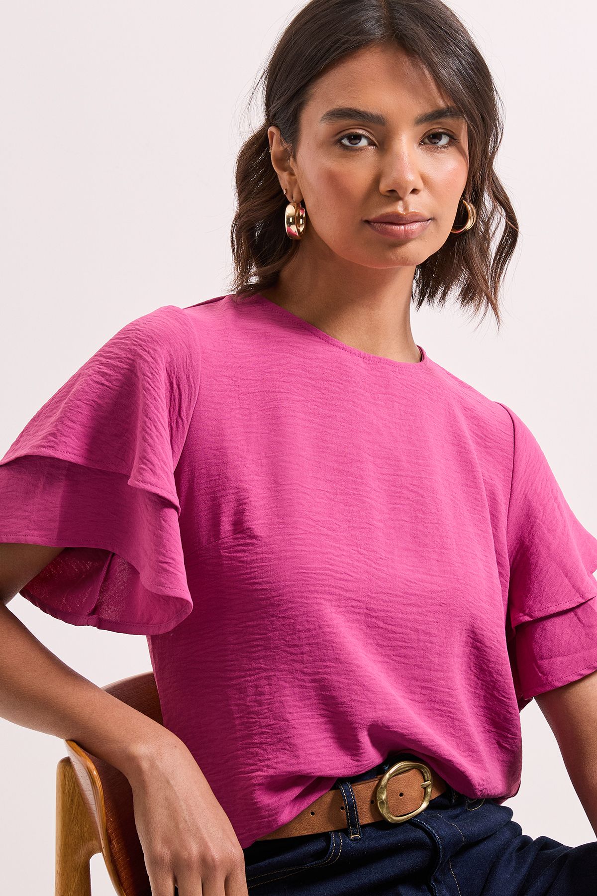 Dorothy Perkins Frill Sleeve Crew neck T-Shirt Rose image 4