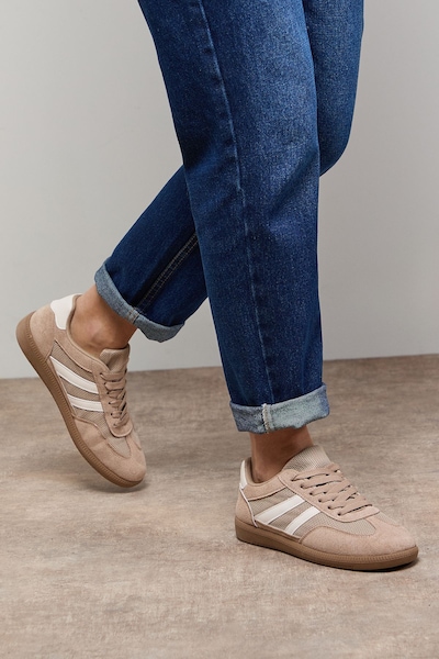 Oasis Jenna Faux Suede Mesh Detail Lace Up Trainers Beige