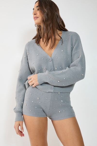 NastyGal Embellished Knitted Shorts Grey