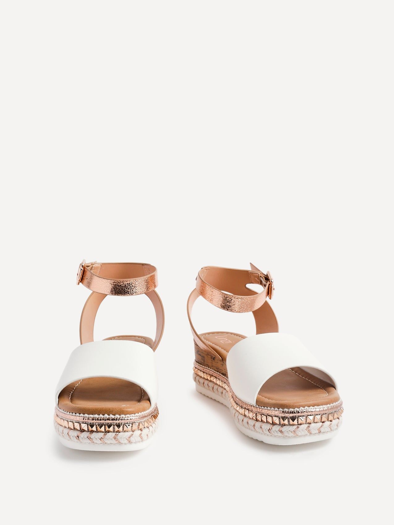 Linzi Venice Rose Gold & White Faux Leather Embellished Flatform Sandals image 3