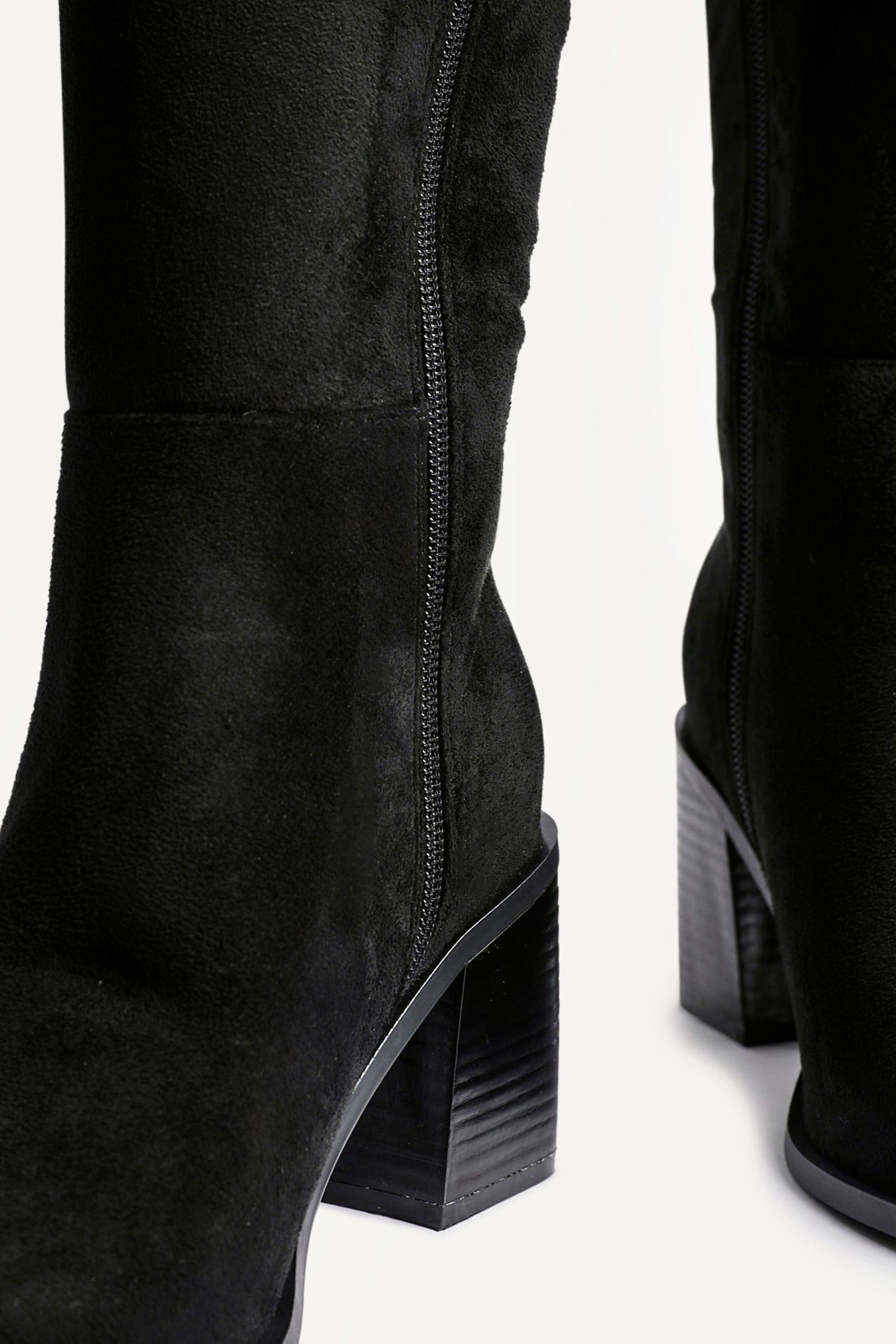 Linzi Levine Black Faux Suede Block Heeled High Leg Boot image 5