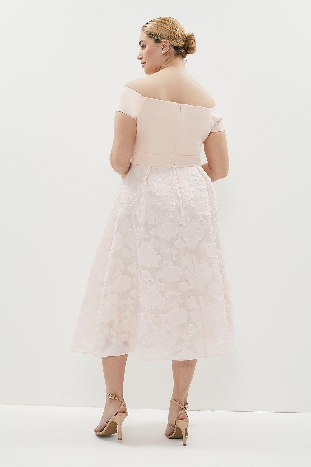 Coast Plus Size Bardot Neck Embroidered Midi Dress Blush image 3