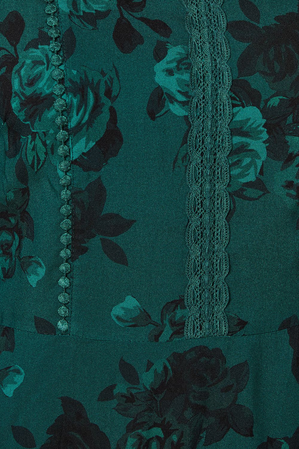 Dorothy Perkins Green Floral Lace Trim Body Long Sleeve Midi Dress Green image 5