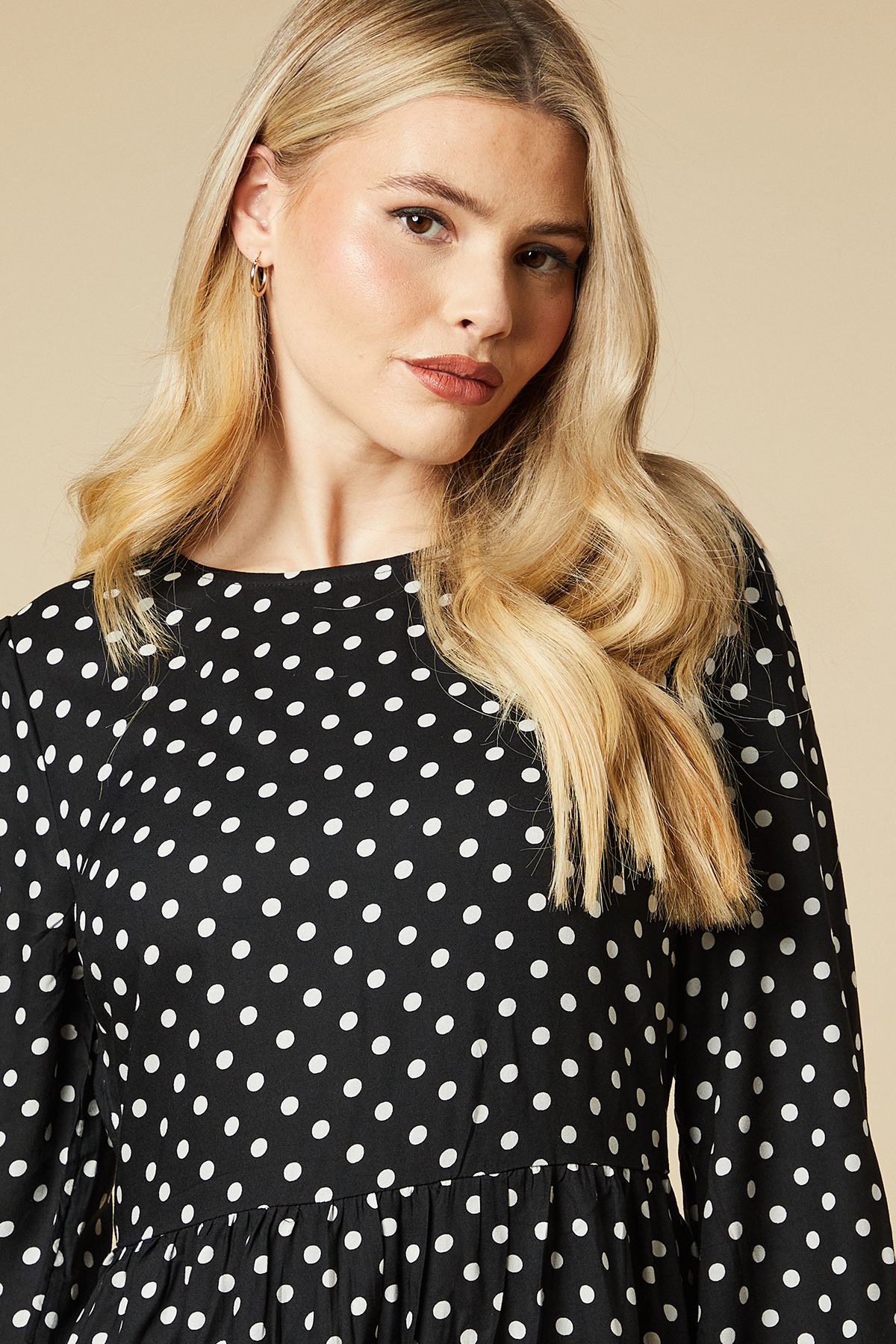 Dorothy Perkins Black Spot Tiered Hem Mini Dress Black image 2