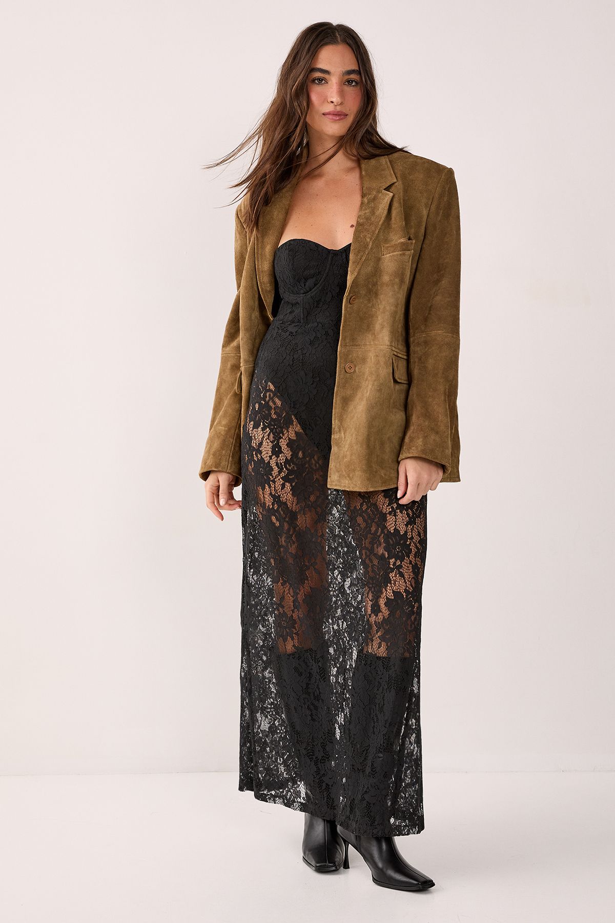 NastyGal Lace Bandeau Sheer Maxi Dress Black image 1