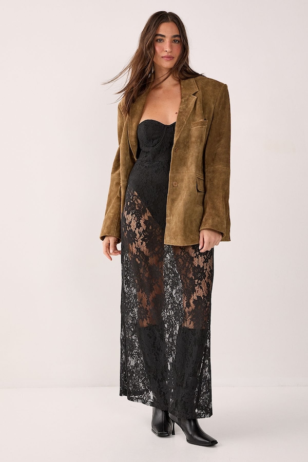 NastyGal Lace Bandeau Sheer Maxi Dress Black