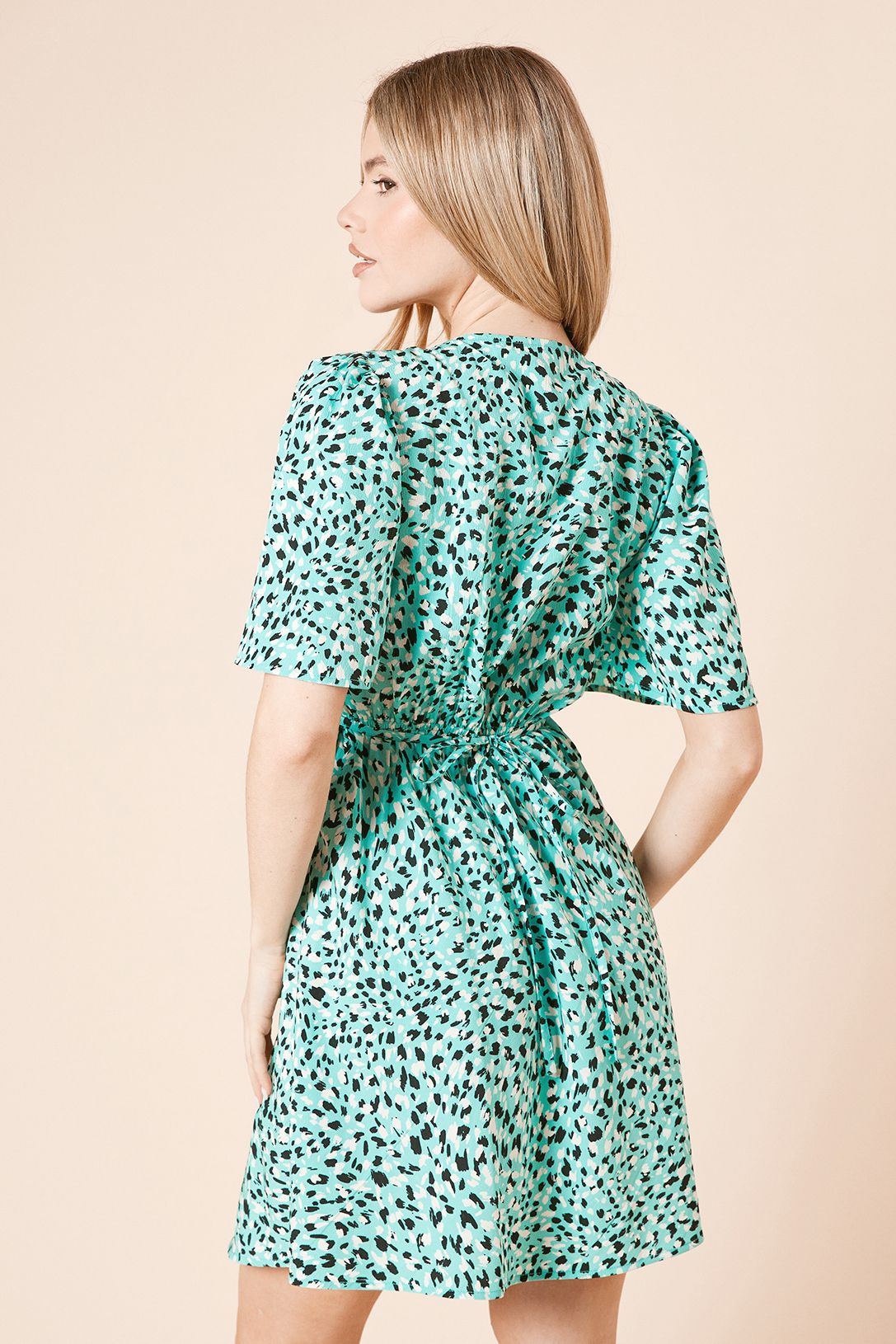 Dorothy Perkins Green Animal Flutter Sleeve Mini Dress Green image 4