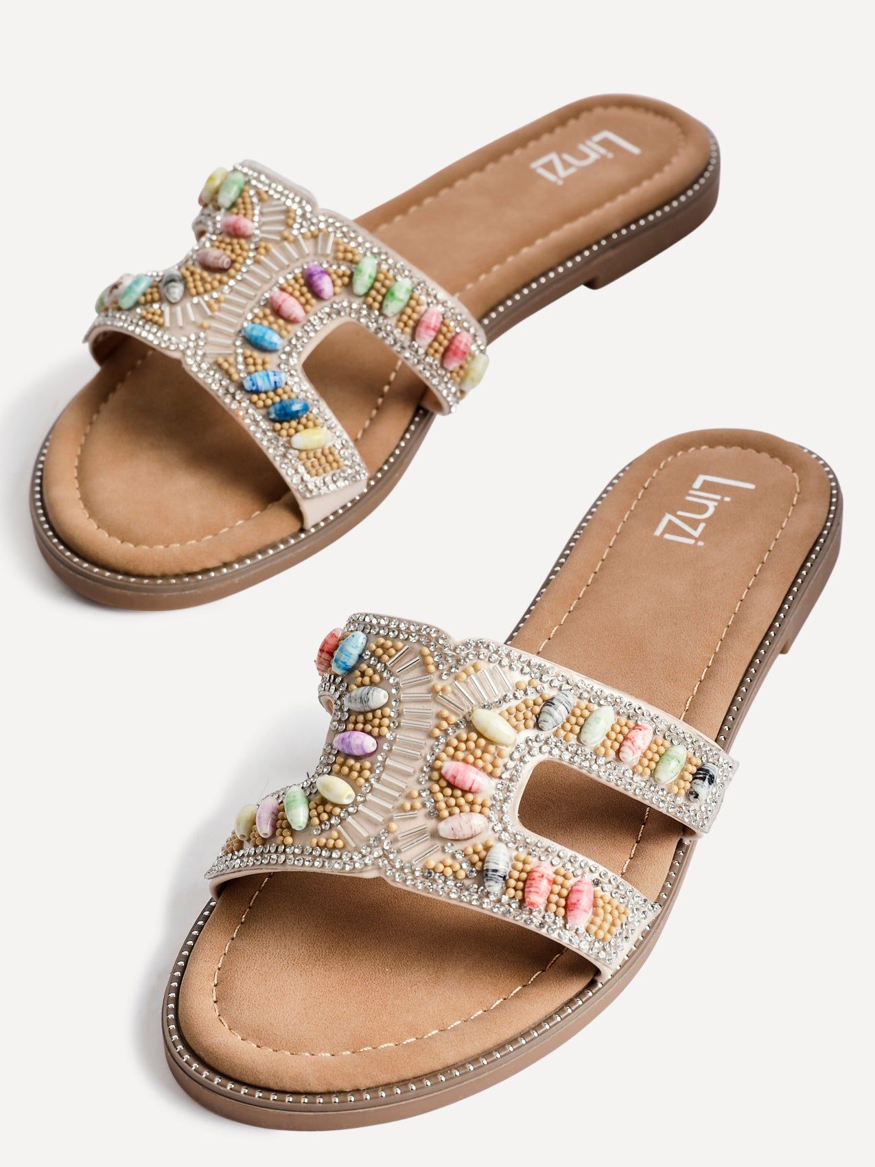 Linzi Nerissa Multi Beaded Diamante Flat Slider Sandal image 5