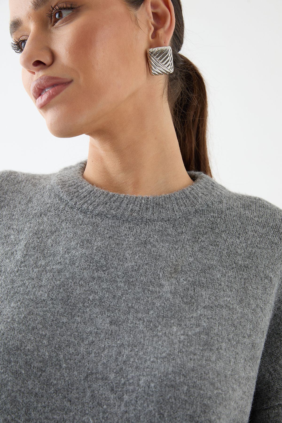 MissPap Knitted Oversized Brushed Jumper Grey image 4