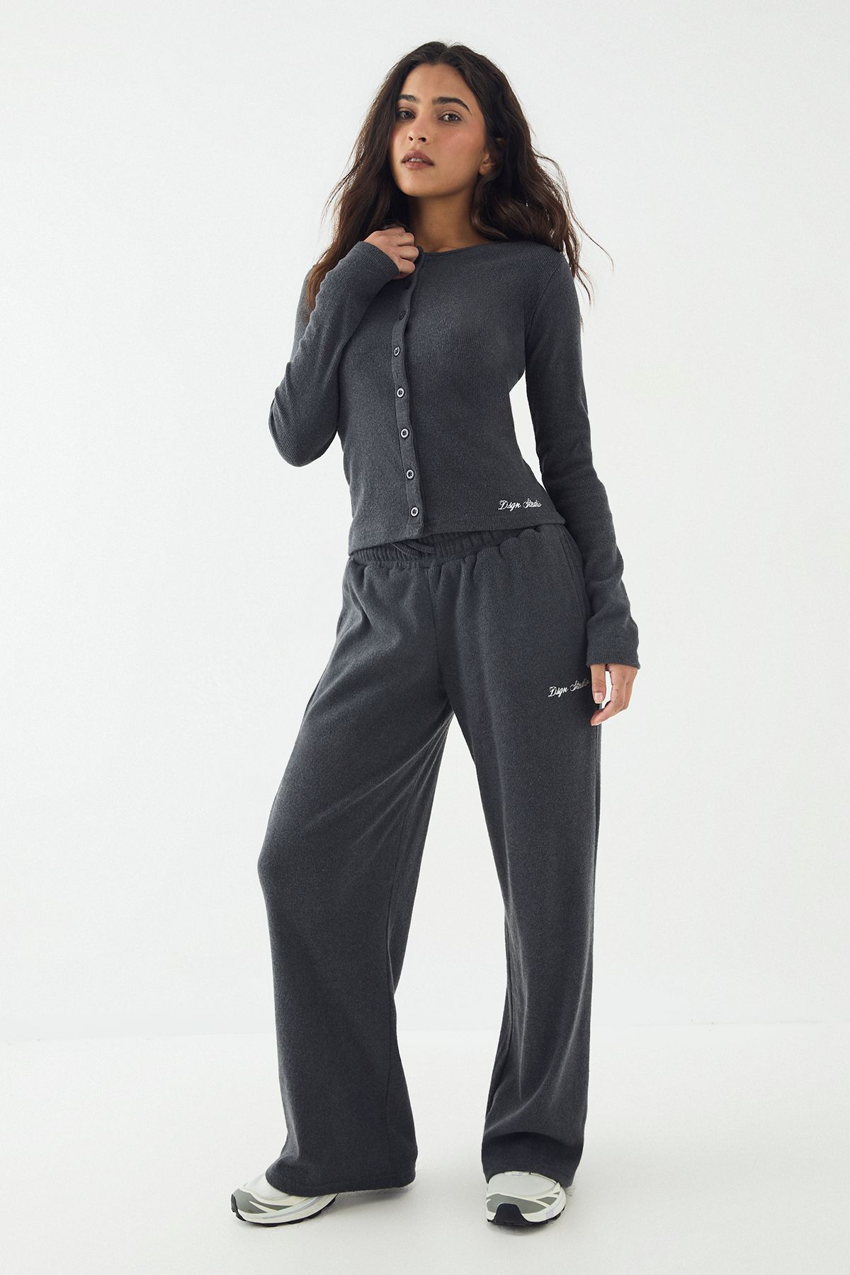 DSGN Studio DSGN Studio Brushed Rib Straight Leg Trouser Charcoal image 3