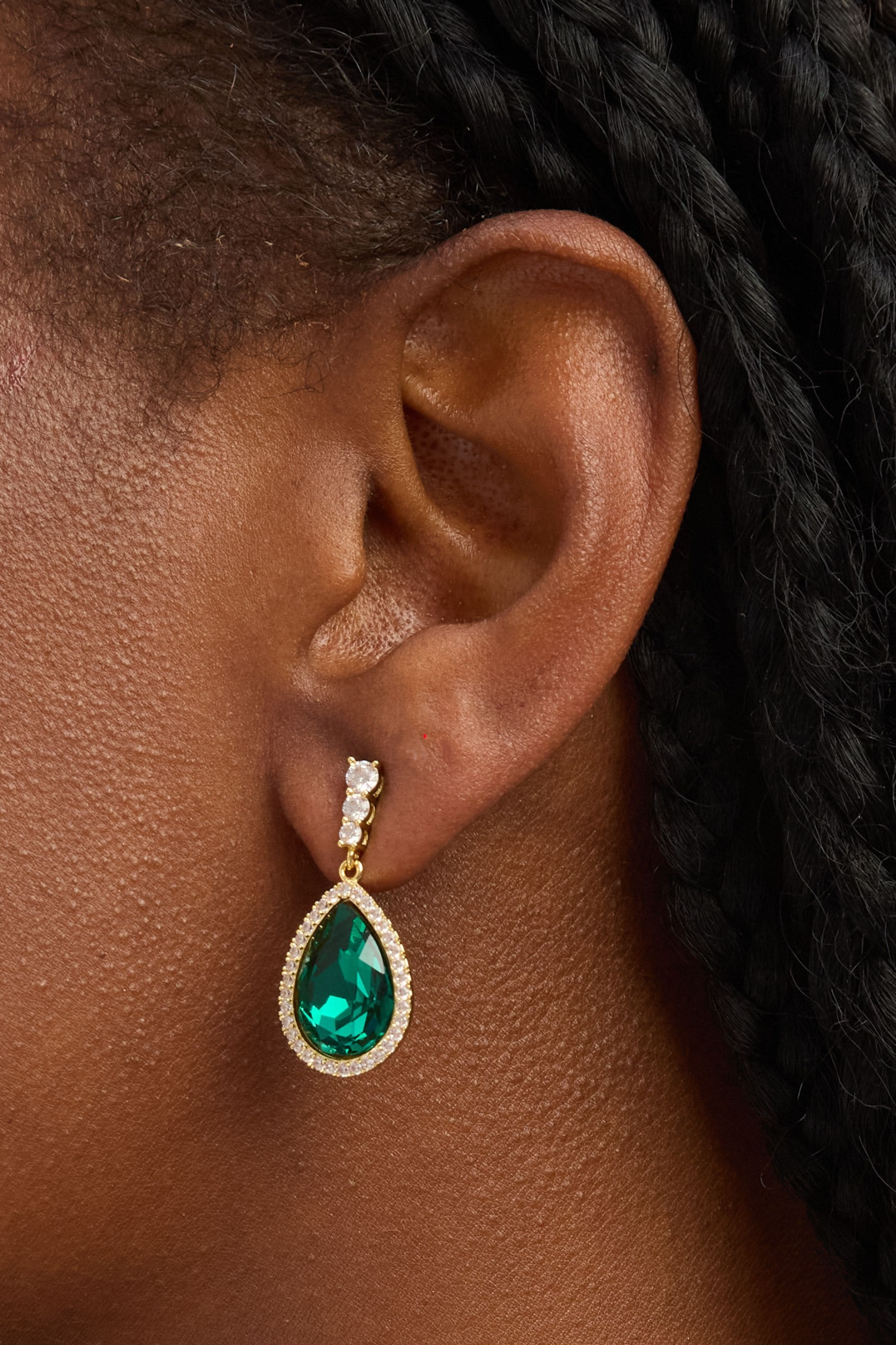 Jon Richard Gold Plated and Emerald Pear Drop Earrings image 2